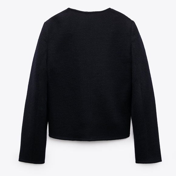 NWOT. Zara Navy Blue Textured Wool Blend Metal Buttons Jacket. Size M. - Picture 8 of 11